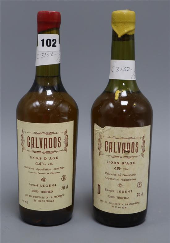 One bottle of Calvados Hors dAge 45% Bernard Legent and one Calvados Hors dAge 44% Bernard Legent